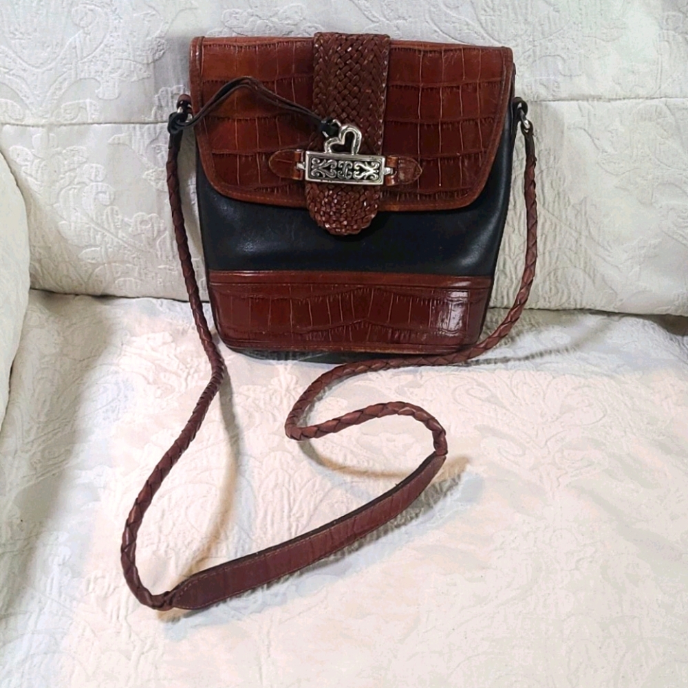1996 Vintage Brighton Black leather bucket satchel